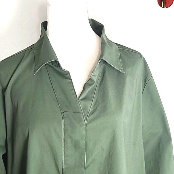 Martha Stewart Army Green High-Low Buttondown Blouse, Size XL - Picture 4 of 11